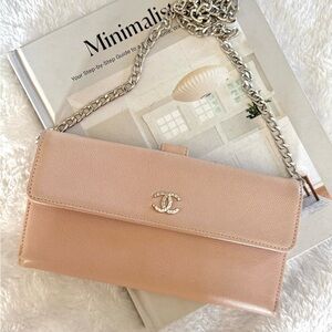 Authentic Chanel Pink Clutch/Wallet On Chain Bag